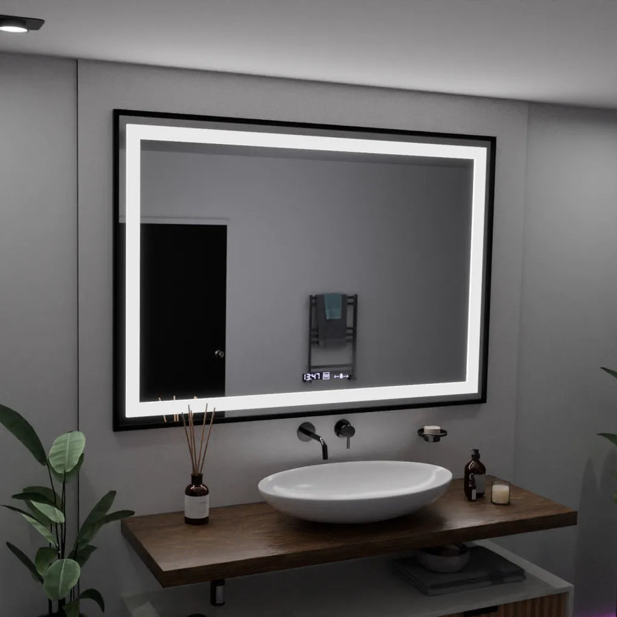 Ορθογώνιος καθρέφτης LED, 100x65 cm, Verite Majeste Noir Motion Glow Marcello, Σύστημα αποθαμβώματος, Ρολόι & Θερμόμετρο, Καθρέφτες Dimable Marcello Προεπιλεγμένος τίτλος Alessandro Design