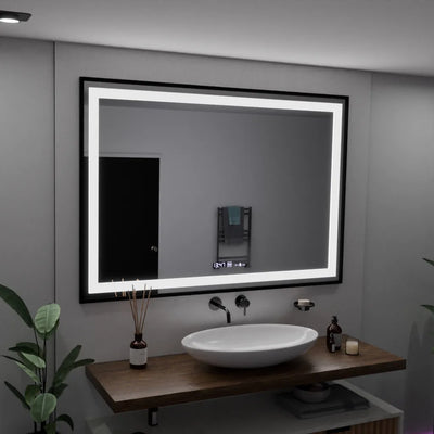 Ορθογώνιος καθρέφτης LED, 100x65 cm, Verite Majeste Noir Motion Glow Marcello, Σύστημα Demister, Ρολόι & Θερμόμετρο, Ρυθμιζόμενο