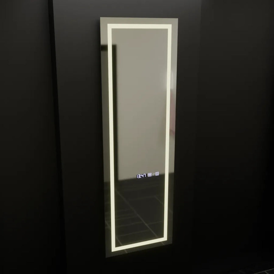 Ορθογώνιος καθρέφτης LED, 45x140 εκ., Αισθητήρας ραντάρ Giulia Marcello, Σύστημα αποθάμβωσης, Ρολόι & Θερμόμετρο, Dimabila, Καθρέφτες ραπτικής στολής Προεπιλεγμένος τίτλος Alessandro Design