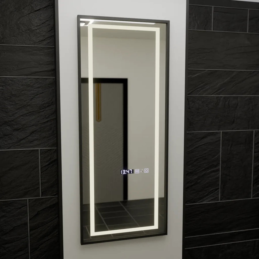 Ορθογώνιος καθρέφτης LED, 60x150 εκ., Αισθητήρας ραντάρ Bianca Marcello, Σύστημα αποθάμβωσης, Ρολόι & Θερμόμετρο, Dimabila, Καθρέφτες ντυσίματος Couture Προεπιλεγμένος τίτλος Alessandro Design