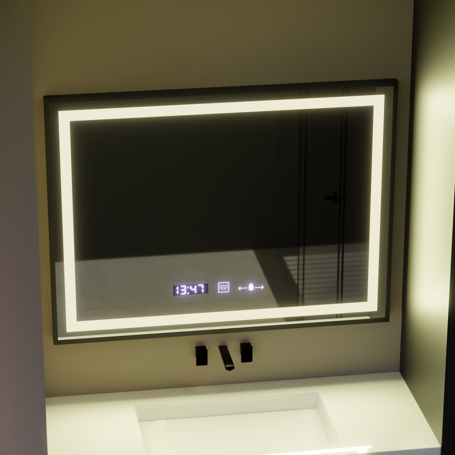 Ορθογώνιος καθρέφτης LED, 80x60 cm, Verite Majeste Noir Motion Glow Marcello, Σύστημα αποθαμβώματος, Ρολόι & Θερμόμετρο, Καθρέφτες Dimable Marcello Προεπιλεγμένος τίτλος Alessandro Design