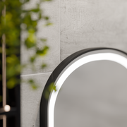 LED Touch Helmut Mirror, Demister System, Clock and Temperature 45x90 cm, Black Frame, Brushed Marcello Funghi Mirrors Korman S Προεπιλεγμένος τίτλος Alessandro Design