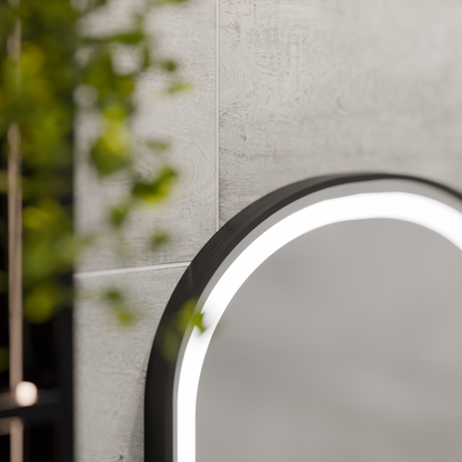 LED Touch Helmut Mirror, Demister System, Clock and Temperature 45x90 cm, Black Frame, Brushed Marcello Funghi Mirrors Korman S Προεπιλεγμένος τίτλος Alessandro Design