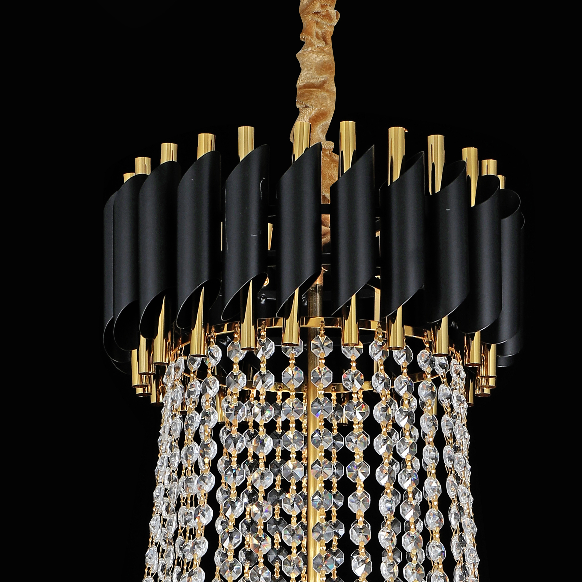 Crystal Chandelier CC900/800X1200, 23xE14, Διάμετρος 80cm, Ύψος 120cm, Γυαλιστερό χρυσό και μαύρο, Ρυθμιζόμενο ύψος, Κομψή σχεδίαση Crystal Chandeliers Προεπιλεγμένος τίτλος Alessandro Design