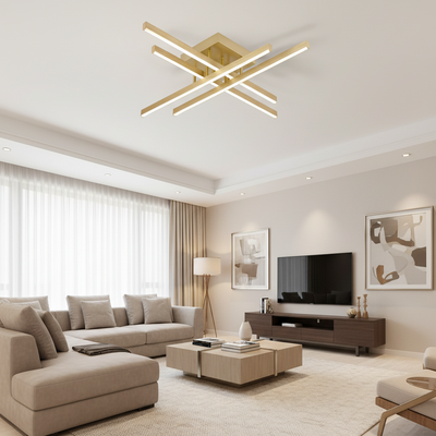 Πολυέλαιος LED με Τηλεχειριστήριο LINEX, 53W, Light 3000K/4000K/6000K, Dimmable, Gold