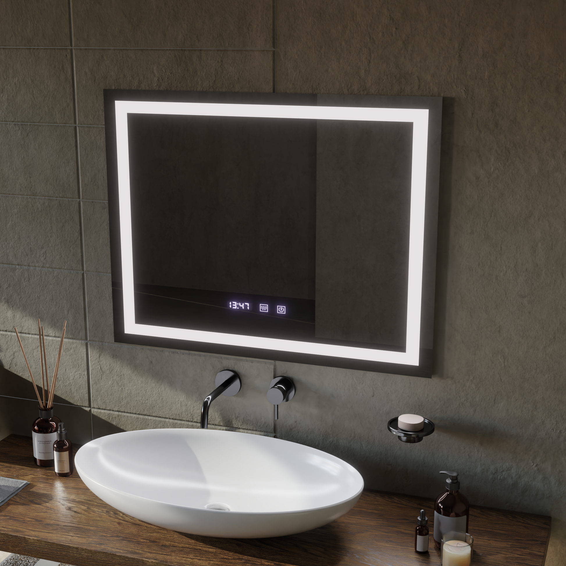 LED Touch MODENA Σύστημα αποθολώματος καθρεπτών, ρολόι και θερμοκρασία 80x60 cm Καθρέφτες Korman S Προεπιλεγμένος τίτλος Alessandro Design