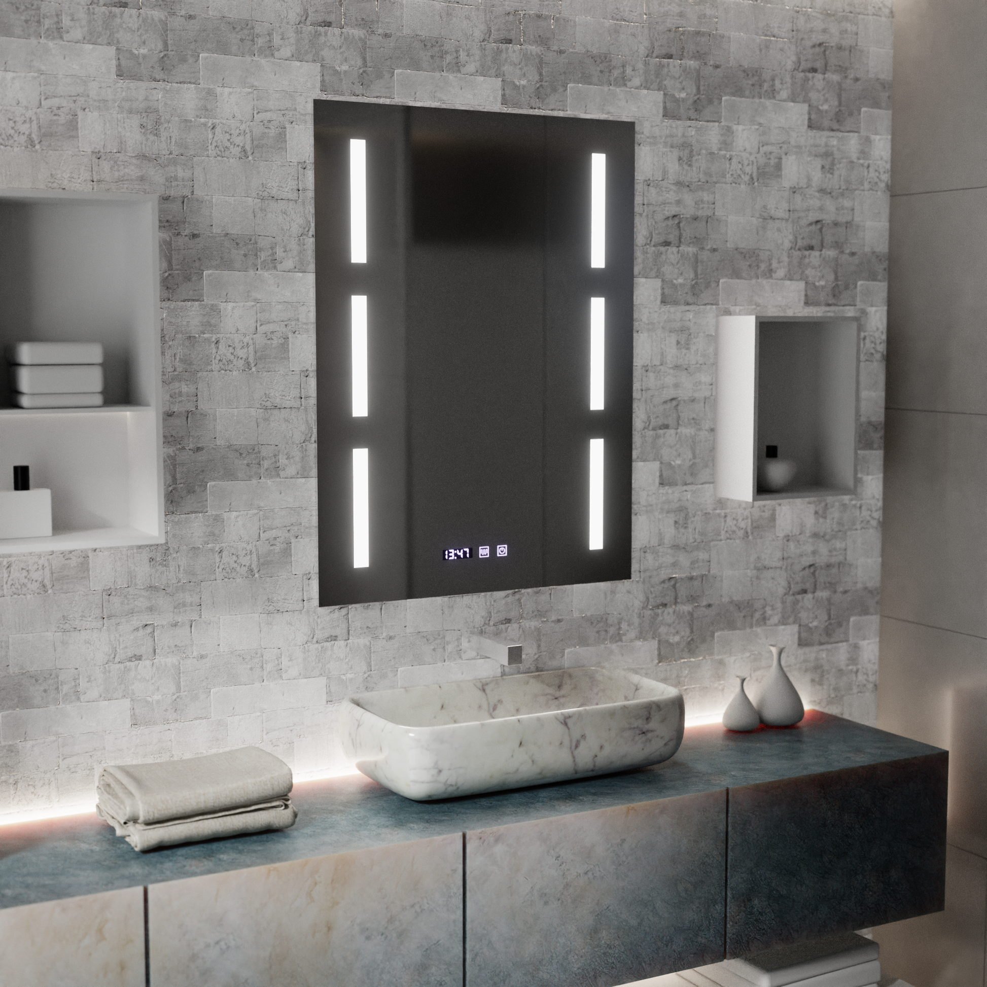 Καθρέφτης LED Touch Erich S86/60X80 Σύστημα αποθάμβωσης, Ρολόι και θερμοκρασία 60x80 cm Καθρέπτες Korman S Προεπιλεγμένος τίτλος Alessandro Design