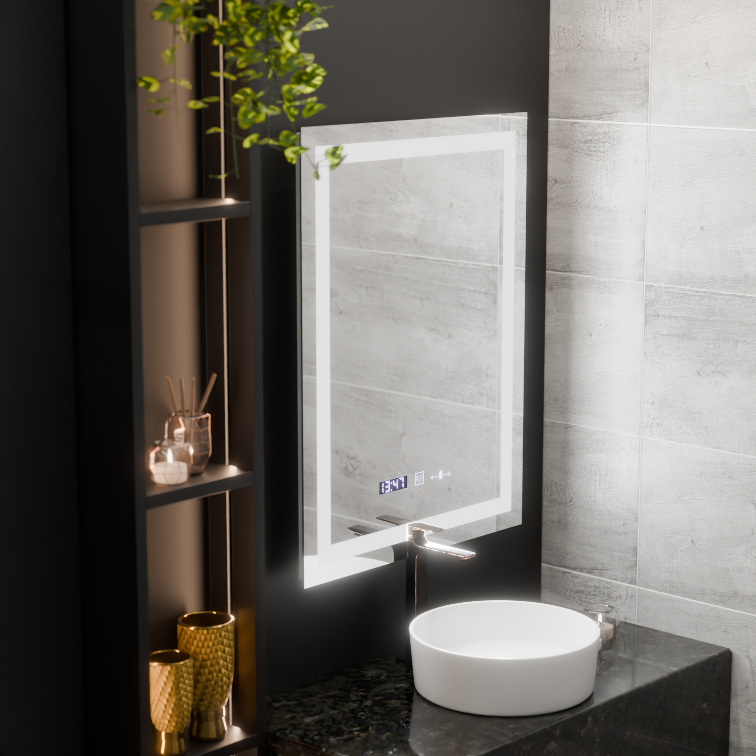Ορθογώνιος καθρέφτης LED, 75x90 cm, Verite MotionGlow Marcello, Σύστημα Demister, Ρολόι & Θερμόμετρο, Dimable Mirrors Marcello Προεπιλεγμένος τίτλος Alessandro Design