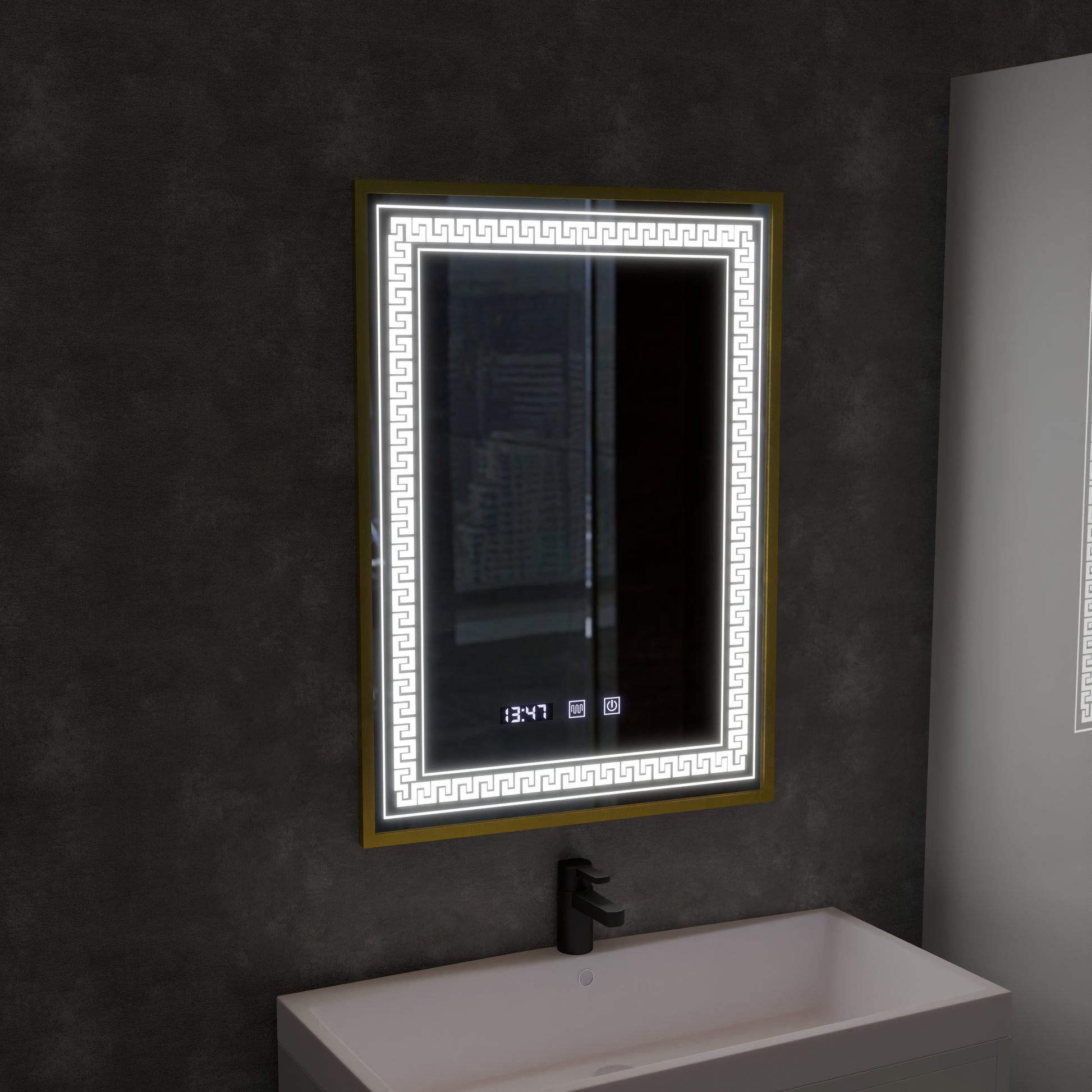 Καθρέφτης LED Touch Bruno Demister System, Ρολόι και θερμοκρασία 60x80 cm Βουρτσισμένο χρυσό πλαίσιο, S84/60X80 Καθρέφτες Korman S Προεπιλεγμένος τίτλος Alessandro Design