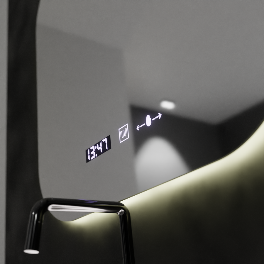 Ορθογώνιος καθρέφτης LED 60x60 Aura Riflesso Puro MotionGlow Marcello, Σύστημα αποθάμβωσης, Θερμόμετρο και ρολόι, Dimable Mirrors Marcello Προεπιλεγμένος τίτλος Alessandro Design