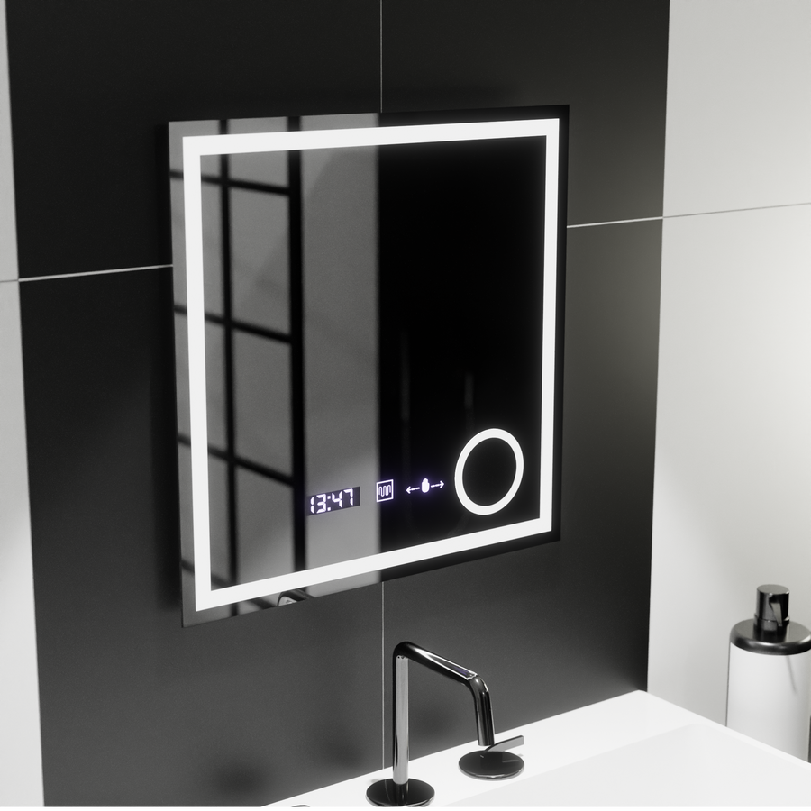 Ορθογώνιος καθρέφτης LED, 60x60 cm, Souverain MotionGlow Marcello, Σύστημα αποθαμβώματος, Ρολόι & Θερμόμετρο, Καλλυντικός Μεγεθυντικός φακός, Dimable Marcello Mirrors Προεπιλεγμένος τίτλος Alessandro Design