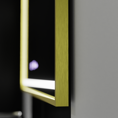 Ορθογώνιος καθρέφτης LED, 100x65 cm, Verite Royale Gold Motion Glow Marcello, Σύστημα αποθάμβωσης, Ρολόι & Θερμόμετρο, Dimable Mirrors Marcello Προεπιλεγμένος τίτλος Alessandro Design