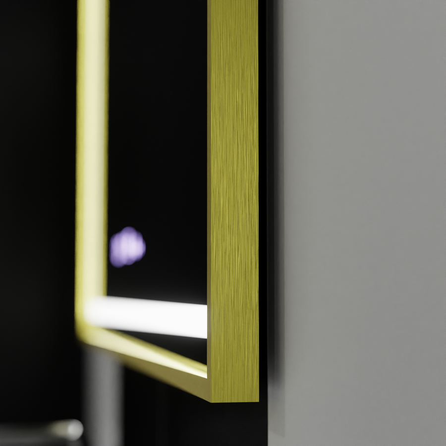 Ορθογώνιος καθρέφτης LED, 100x65 cm, Verite Royale Gold Motion Glow Marcello, Σύστημα αποθάμβωσης, Ρολόι & Θερμόμετρο, Dimable Mirrors Marcello Προεπιλεγμένος τίτλος Alessandro Design