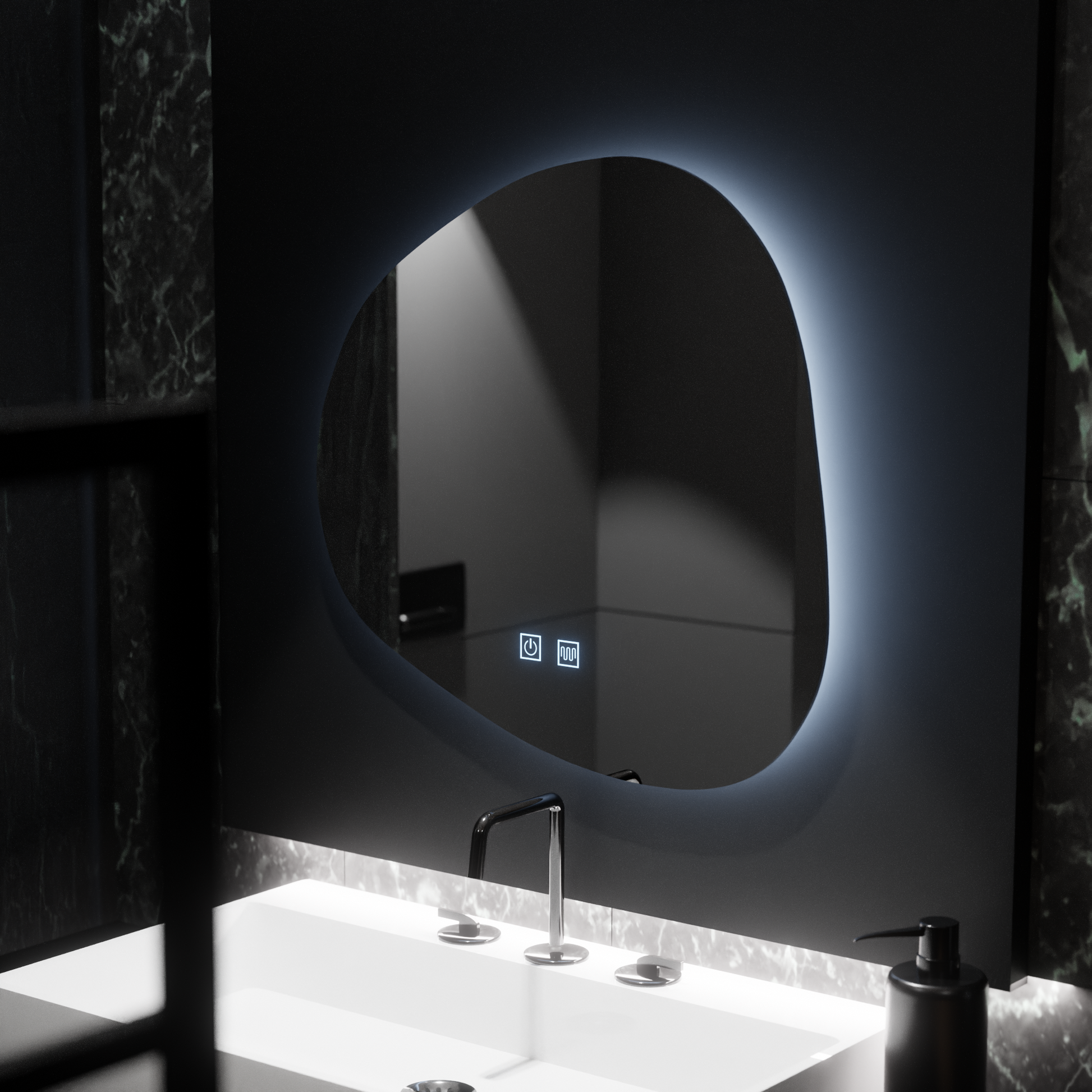 Οργανικός καθρέφτης LED 60x60cm, Duna Touch, Σύστημα Demister, Dimmable Mirrors Korman E Προεπιλεγμένος τίτλος Alessandro Design