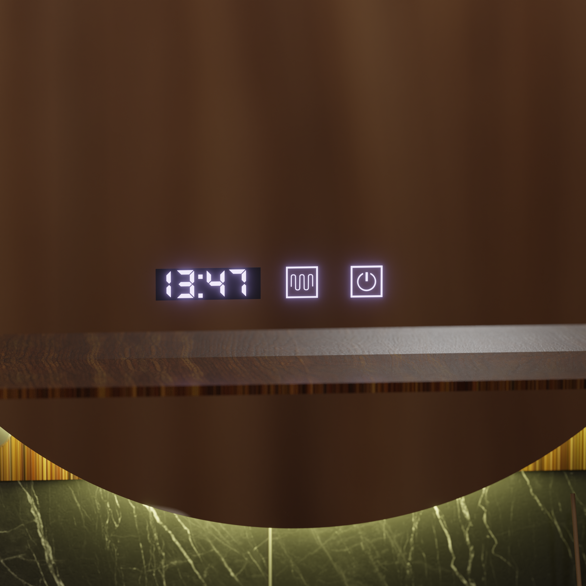 Καθρέφτης LED Touch Alfred Σύστημα Αποθάμπωσης, Ρολόι και Θερμοκρασία 60x60 cm Με Ενσωματωμένη Στήριξη Καθρέπτες Korman S Προεπιλεγμένος τίτλος Alessandro Design