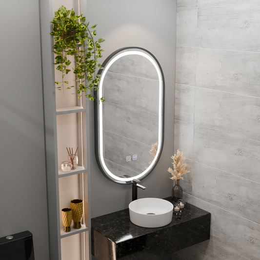 Οβάλ καθρέφτης LED 50x100cm VETRO Touch Dimable Demister System, Μαύρο πλαίσιο Korman Mirrors E Προεπιλεγμένος τίτλος Alessandro Design