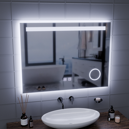 Ορθογώνιος καθρέφτης LED, 80x60cm, Piano Touch, Demister System, Dimmable, Cold Light 6000K Mirrors Korman E Προεπιλεγμένος τίτλος Alessandro Design