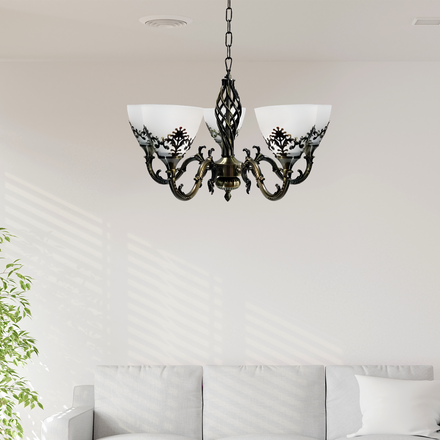 Rustic Chandelier COTTAGE, 5XE27, Antique Bronze, Metal and Glass Classic Candelabra Προεπιλεγμένος τίτλος Alessandro Design