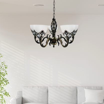 Rustic Chandelier COTTAGE, 5XE27, Antique Bronze, Metal and Glass Classic Candelabra Προεπιλεγμένος τίτλος Alessandro Design