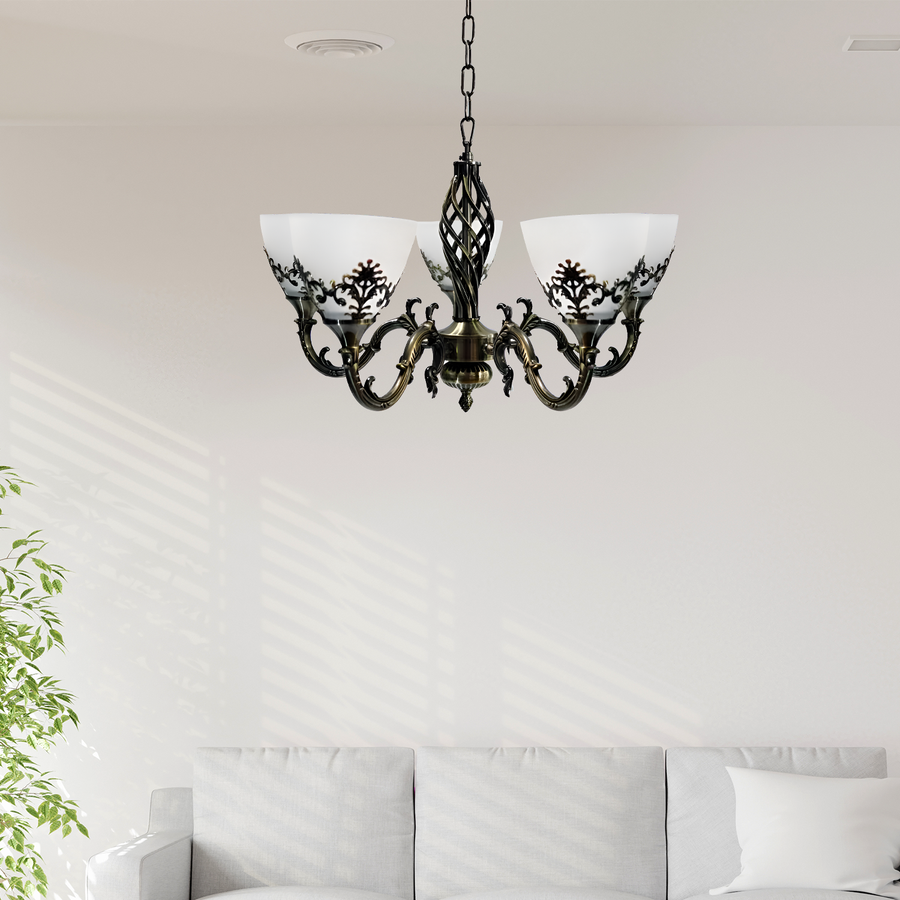Rustic Chandelier COTTAGE, 5XE27, Antique Bronze, Metal and Glass Classic Candelabra Προεπιλεγμένος τίτλος Alessandro Design