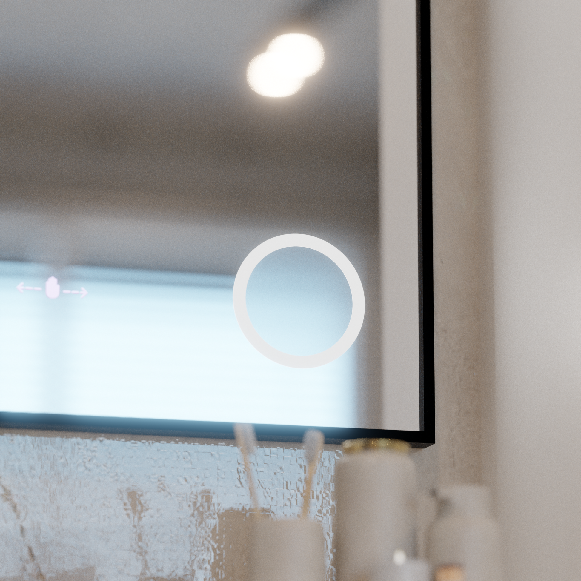 Καθρέφτης LED MotionGlow Αισθητήρας Sofia με λειτουργία αποθαμβώματος Θερμόμετρο Ρολόι 110x75 cm Ρυθμιζόμενο Ζεστό/Ψυχρό/Ουδέτερο φως, Brushed Black Frame, Marcello Funghi Collection Marcello Mirrors Προεπιλεγμένος τίτλος Alessandro Design