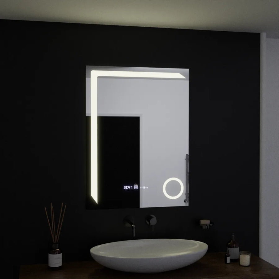 Ορθογώνιος καθρέφτης LED, 60x80cm, Precision MotionGlow Marcello, Σύστημα αποθαμβώματος, Ρολόι & Θερμόμετρο, Καλλυντικός Μεγεθυντικός φακός, Καθρέφτες Dimable Marcello Προεπιλεγμένος τίτλος Alessandro Design