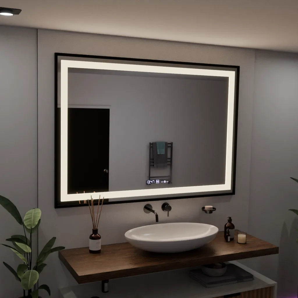 Ορθογώνιος καθρέφτης LED, 100x65 cm, Verite Majeste Noir Motion Glow Marcello, Σύστημα αποθαμβώματος, Ρολόι & Θερμόμετρο, Καθρέφτες Dimable Marcello Προεπιλεγμένος τίτλος Alessandro Design