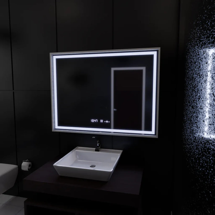Ορθογώνιος καθρέφτης LED, 80x60 cm, Verite Imperial Silver Motion Glow Marcello, Σύστημα αποθαμβώματος, Ρολόι & Θερμόμετρο, Dimable Καθρέφτες Marcello Προεπιλεγμένος τίτλος Alessandro Design