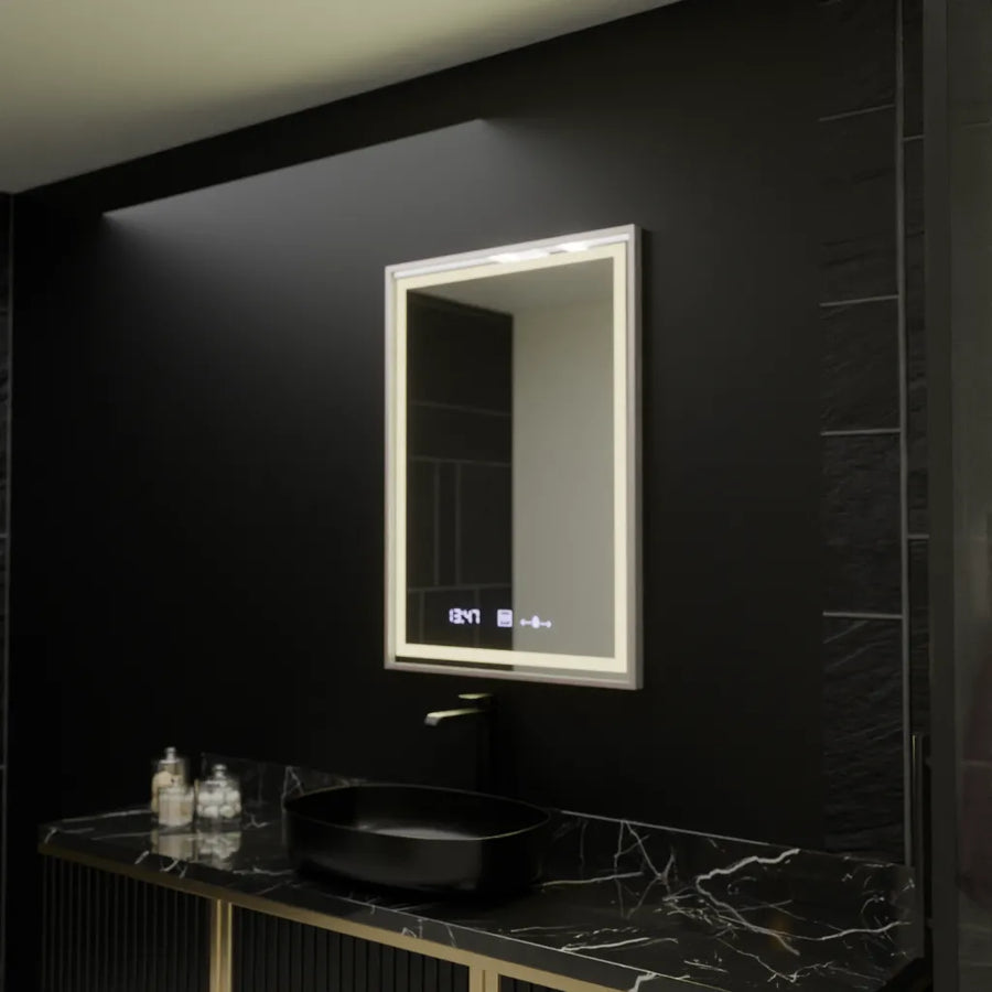 Ορθογώνιος καθρέφτης LED, 60x80 cm, Verite Imperial Silver Motion Glow Marcello, Σύστημα Demister, Ρολόι & Θερμόμετρο, Dimable Mirrors Marcello Προεπιλεγμένος τίτλος Alessandro Design