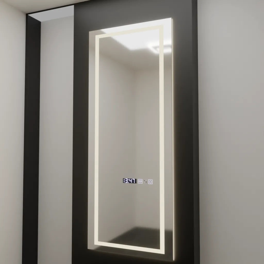 Ορθογώνιος καθρέφτης LED, 60x150 εκ., Αισθητήρας ραντάρ Alessia Marcello, Σύστημα αποθολώματος, Ρολόι & Θερμόμετρο, Dimabila, Καθρέφτες ντυσίματος Couture Προεπιλεγμένος τίτλος Alessandro Design