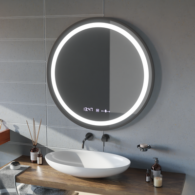 LED Στρογγυλός καθρέφτης, 100cm, Celeste Majesté Noir MotionGlow Marcello, Σύστημα Demister, Ρολόι & Θερμόμετρο, Ρυθμιζόμενο