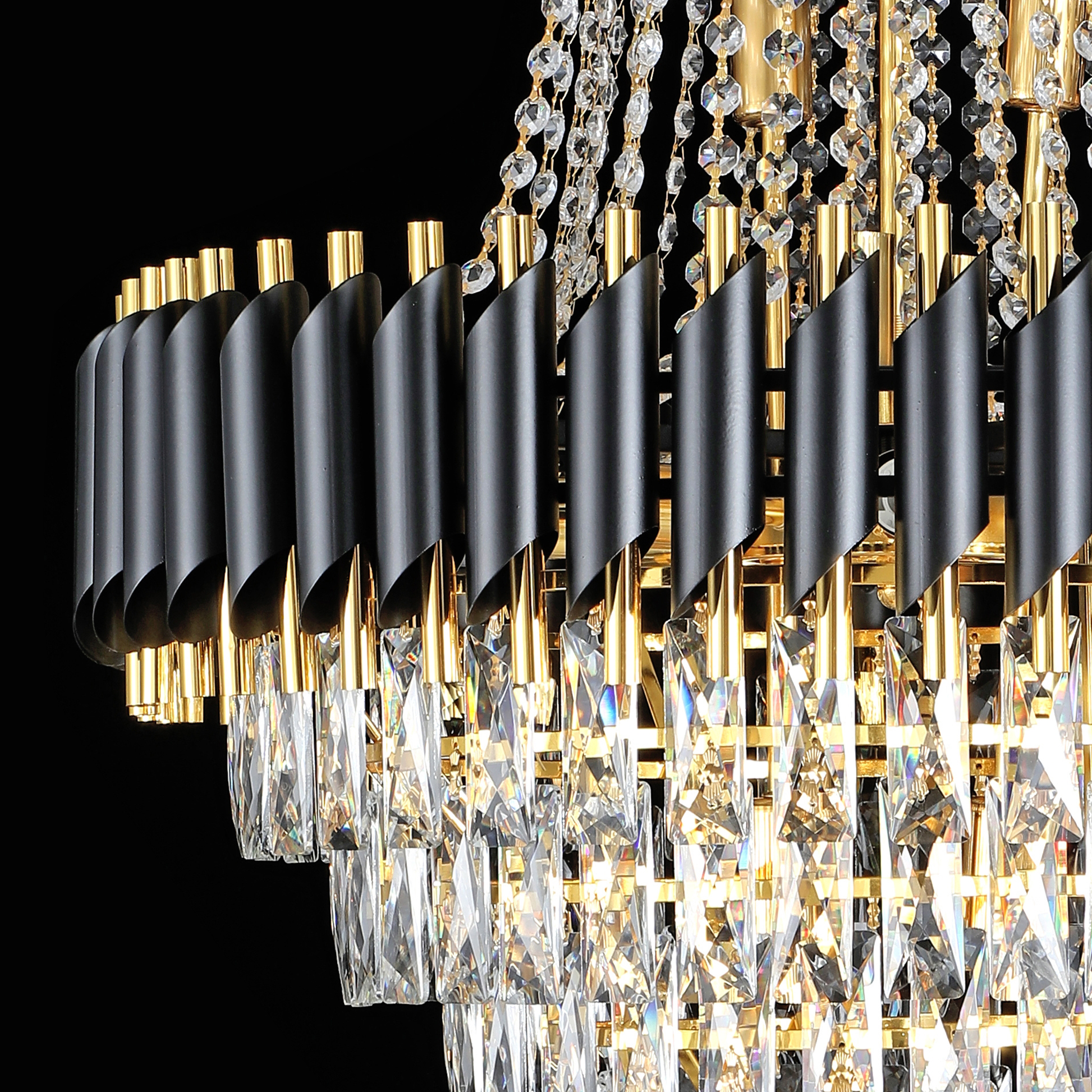 Crystal Chandelier CC900/800X1200, 23xE14, Διάμετρος 80cm, Ύψος 120cm, Γυαλιστερό χρυσό και μαύρο, Ρυθμιζόμενο ύψος, Κομψή σχεδίαση Crystal Chandeliers Προεπιλεγμένος τίτλος Alessandro Design