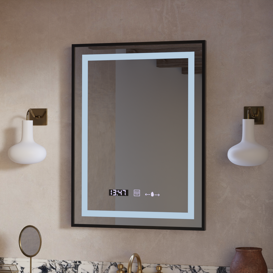Ορθογώνιος καθρέφτης LED, 50x70 cm, Verite Majeste Noir Motion Glow Marcello, Σύστημα αποθαμβώματος, Ρολόι & Θερμόμετρο, Καθρέφτες Dimable Marcello Προεπιλεγμένος τίτλος Alessandro Design