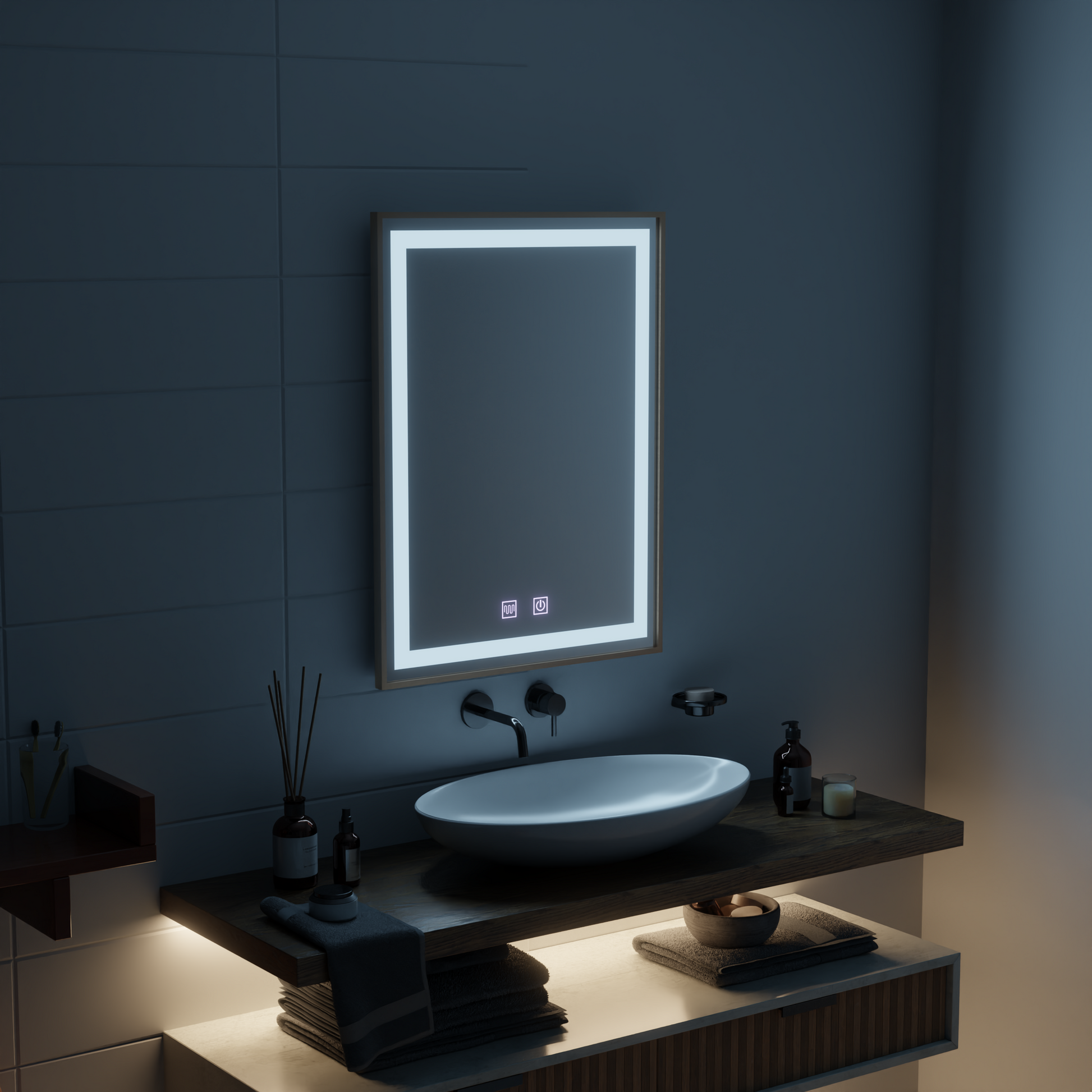 Καθρέφτης αφής Kariri LED, 60x80 cm, λειτουργία Demister, Gold Rose Brushed Frame Mirrors Korman E Προεπιλεγμένος τίτλος Alessandro Design