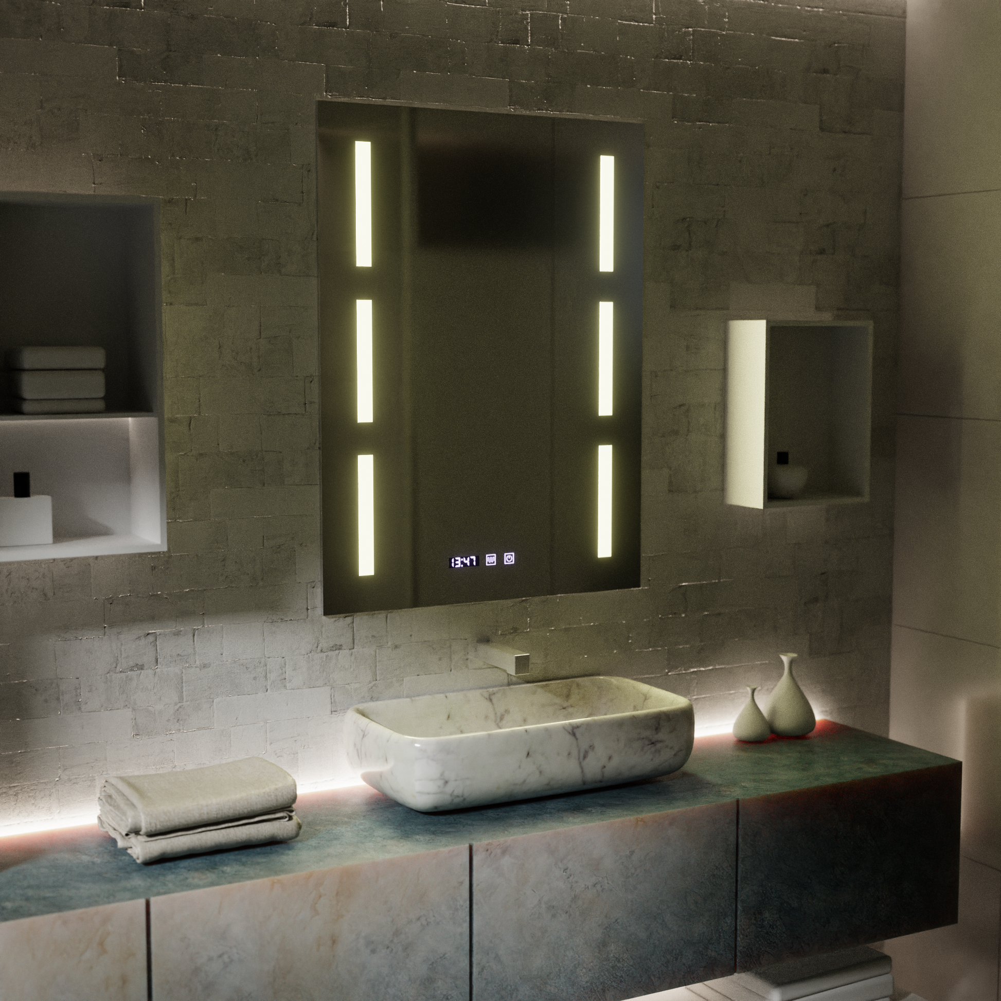 Καθρέφτης LED Touch Erich S86/60X80 Σύστημα αποθάμβωσης, Ρολόι και θερμοκρασία 60x80 cm Καθρέπτες Korman S Προεπιλεγμένος τίτλος Alessandro Design