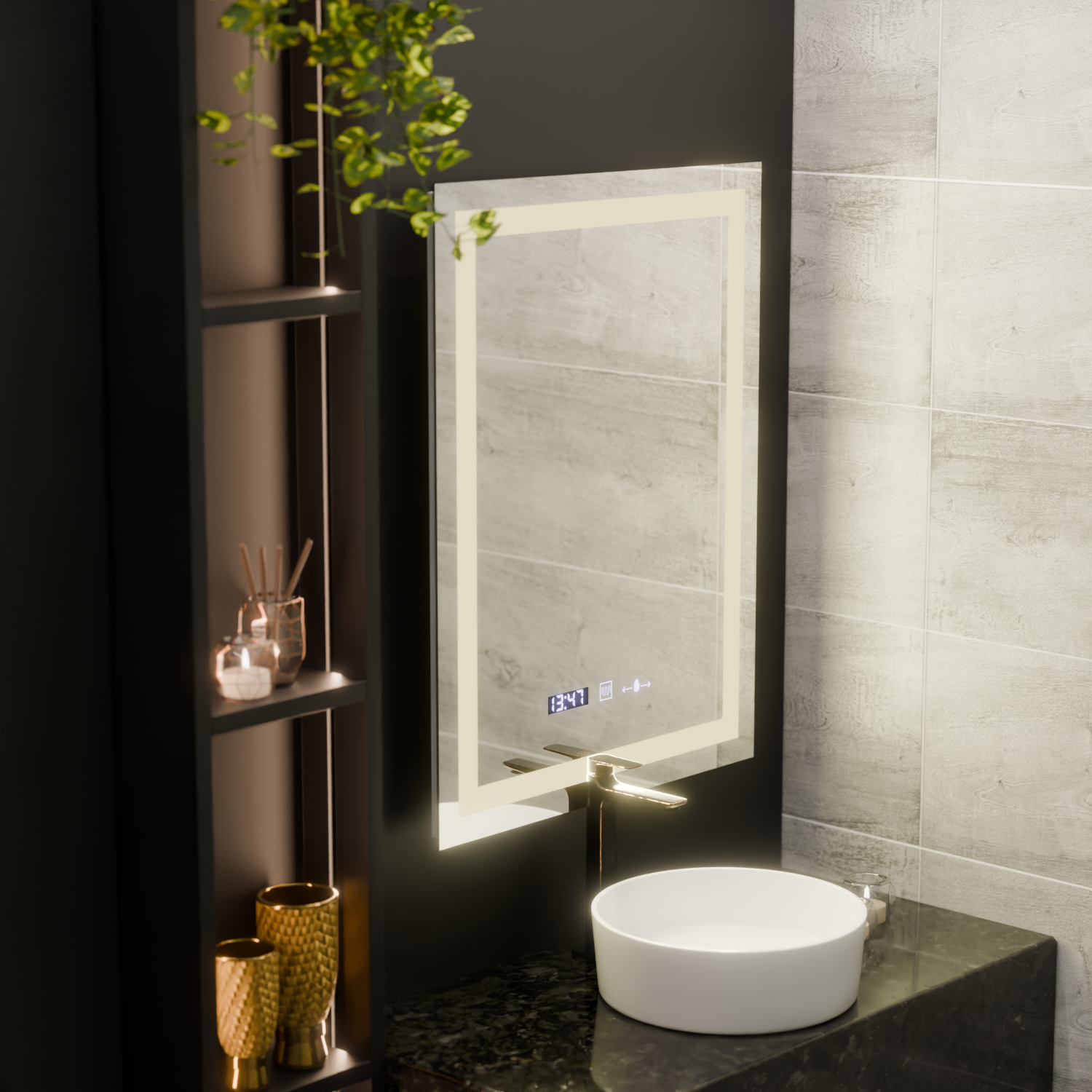 Ορθογώνιος καθρέφτης LED, 75x90 cm, Verite MotionGlow Marcello, Σύστημα Demister, Ρολόι & Θερμόμετρο, Dimable Mirrors Marcello Προεπιλεγμένος τίτλος Alessandro Design