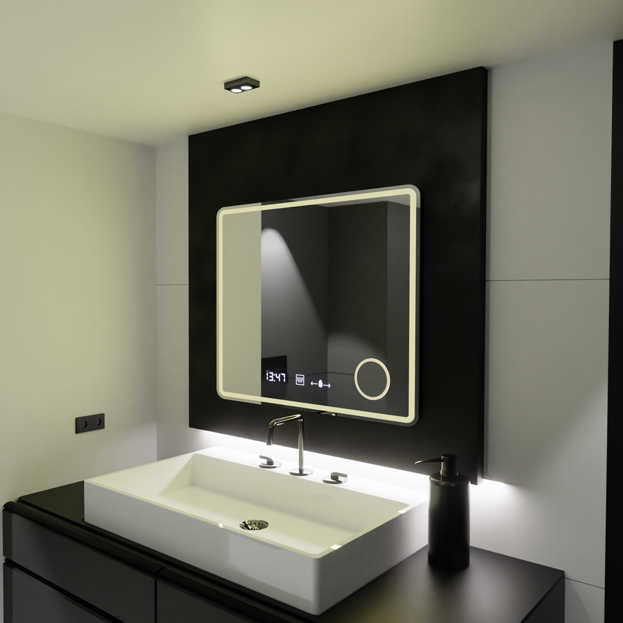 Ορθογώνιος καθρέφτης LED, 80x60 cm, Riflesso MotionGlow Marcello, Σύστημα αποθαμβώματος, Ρολόι & Θερμόμετρο, Καλλυντικός Μεγεθυντικός φακός, Dimable Marcello Mirrors Προεπιλεγμένος τίτλος Alessandro Design