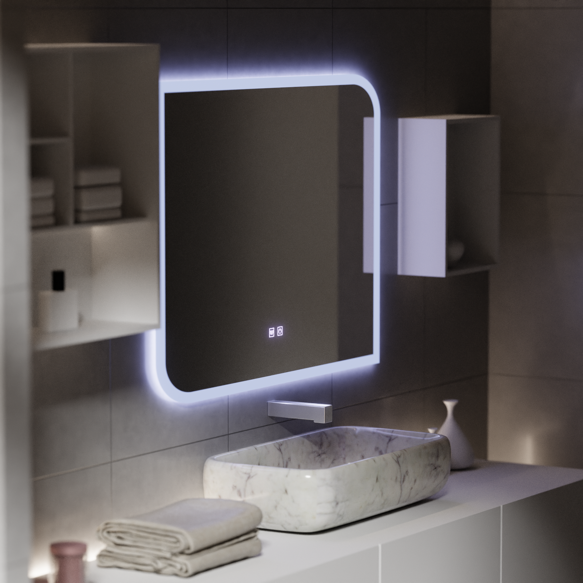 CLARIVO LED Καθρέφτης Ορθογώνιος, 80X60cm, Touch, Demister System Mirrors Korman E Προεπιλεγμένος τίτλος Alessandro Design