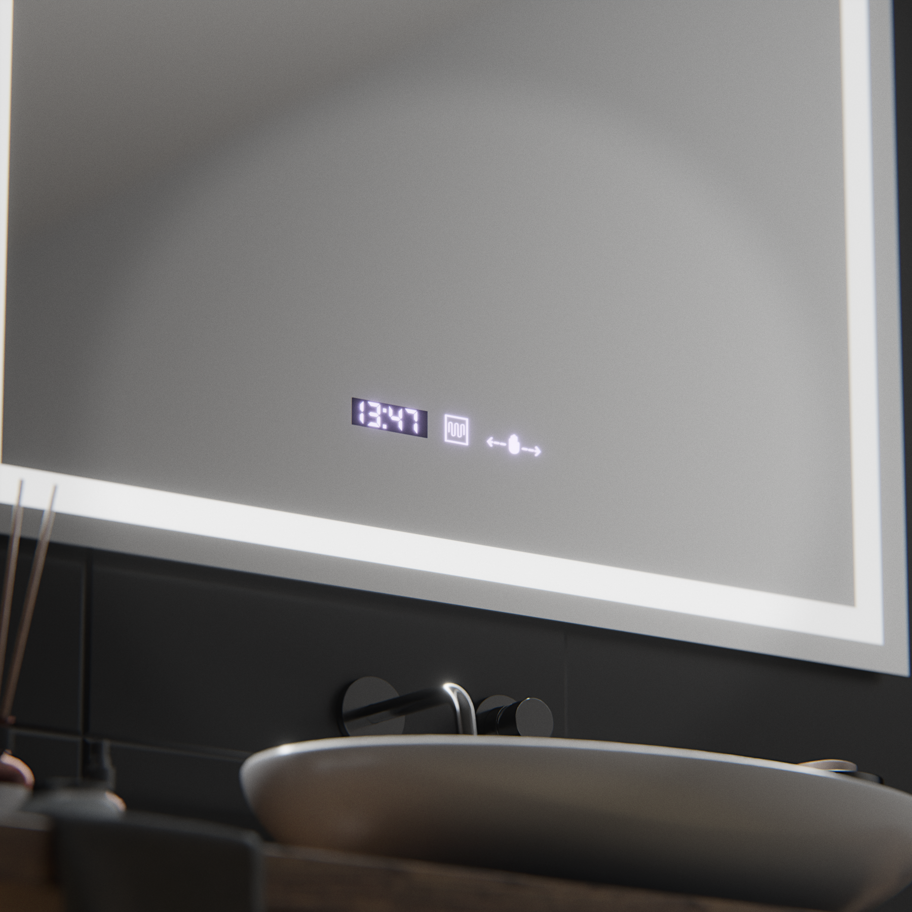 Ορθογώνιος καθρέφτης LED, 100x75 cm, Verite MotionGlow Marcello, Σύστημα αποθαμβώματος, Ρολόι & Θερμόμετρο, Καθρέφτες Dimable Marcello Προεπιλεγμένος τίτλος Alessandro Design
