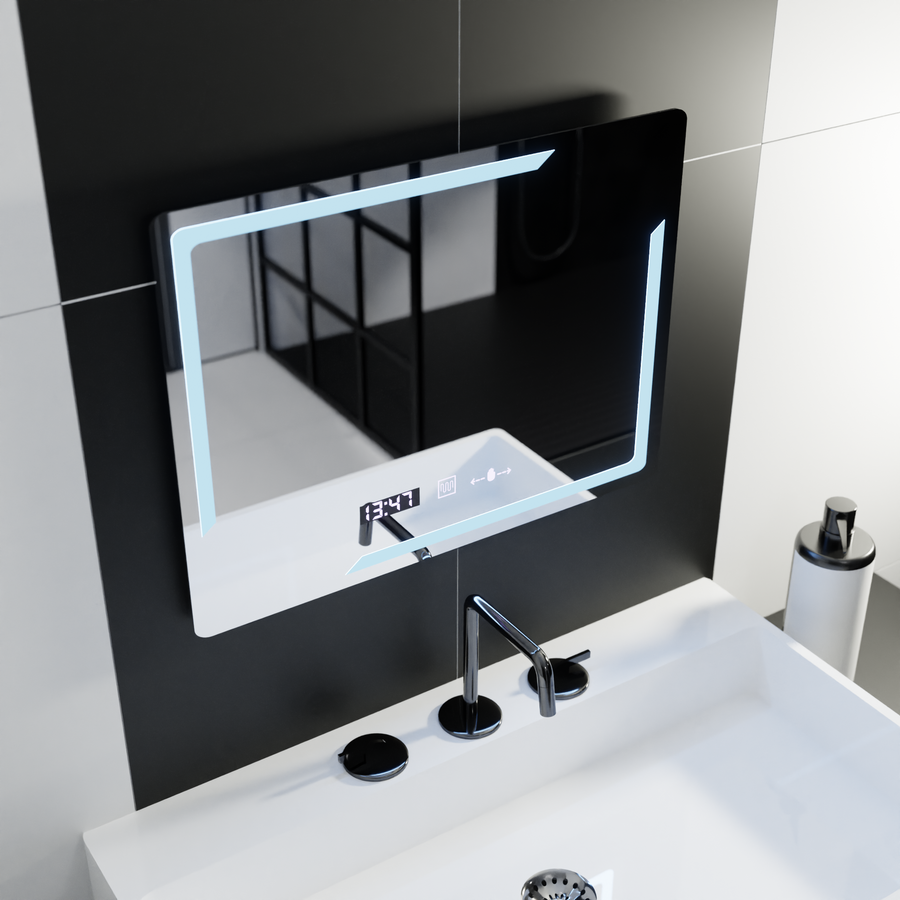 Ορθογώνιος καθρέφτης LED, 80x60cm, Rayonnement MotionGlow Marcello, Σύστημα Demister, Ρολόι & Θερμόμετρο, Dimable Mirrors Marcello Προεπιλεγμένος τίτλος Alessandro Design