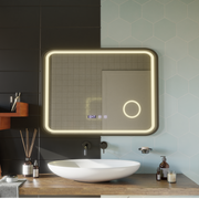 LED Touch Bernd Mirror De-fogging System, Clock and Temperature 80x60 cm Μαύρο πλαίσιο Βουρτσισμένο καλλυντικό μεγεθυντικός φακός Καθρέφτες Korman S Προεπιλεγμένος τίτλος Alessandro Design