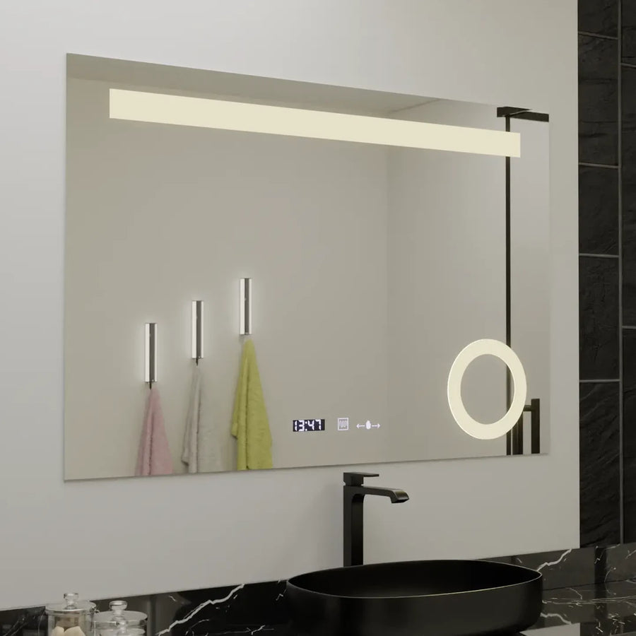 Ορθογώνιος καθρέφτης LED, 80x60 cm, ABSOLU MotionGlow Marcello, Σύστημα αποθάμβωσης, Ρολόι & Θερμόμετρο, Καλλυντικός Μεγεθυντικός φακός, Καθρέφτες Dimable Marcello Προεπιλεγμένος τίτλος Alessandro Design