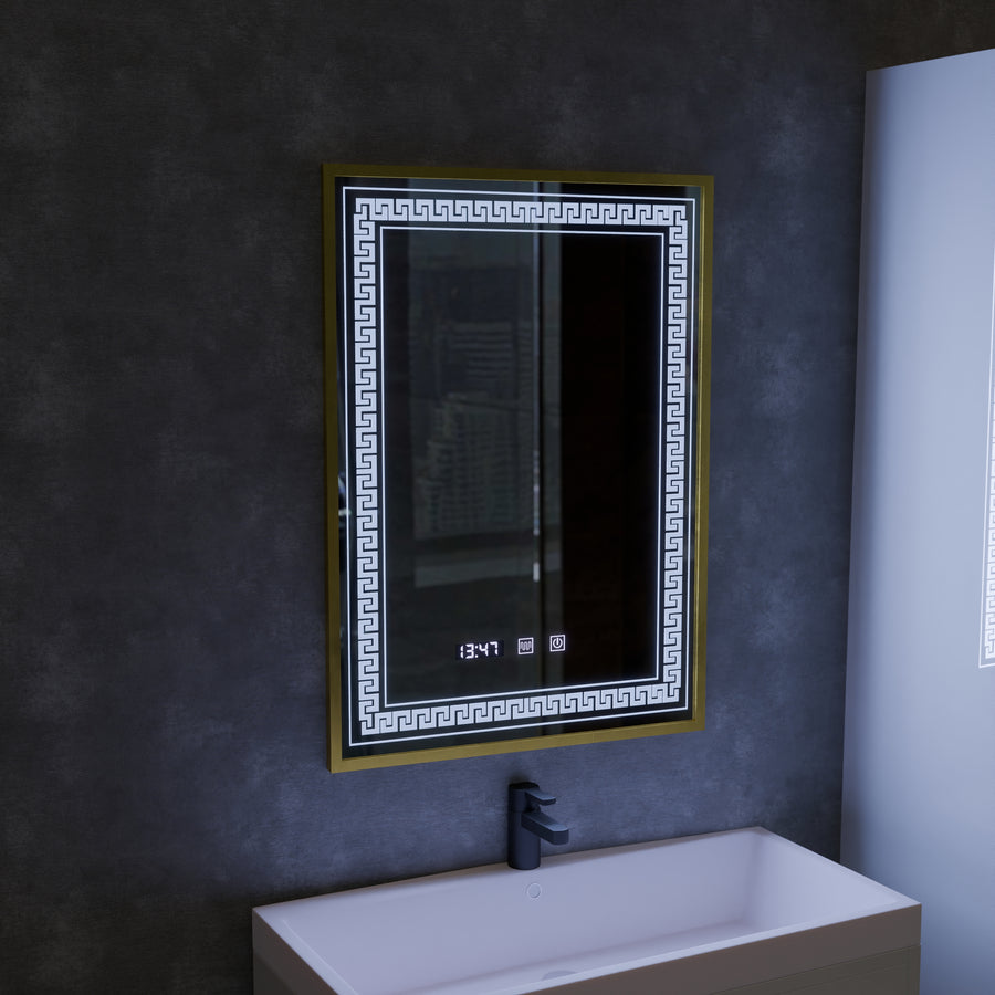Καθρέφτης LED Touch Bruno Demister System, Ρολόι και θερμοκρασία 60x80 cm Βουρτσισμένο χρυσό πλαίσιο, S84/60X80 Καθρέφτες Korman S Προεπιλεγμένος τίτλος Alessandro Design