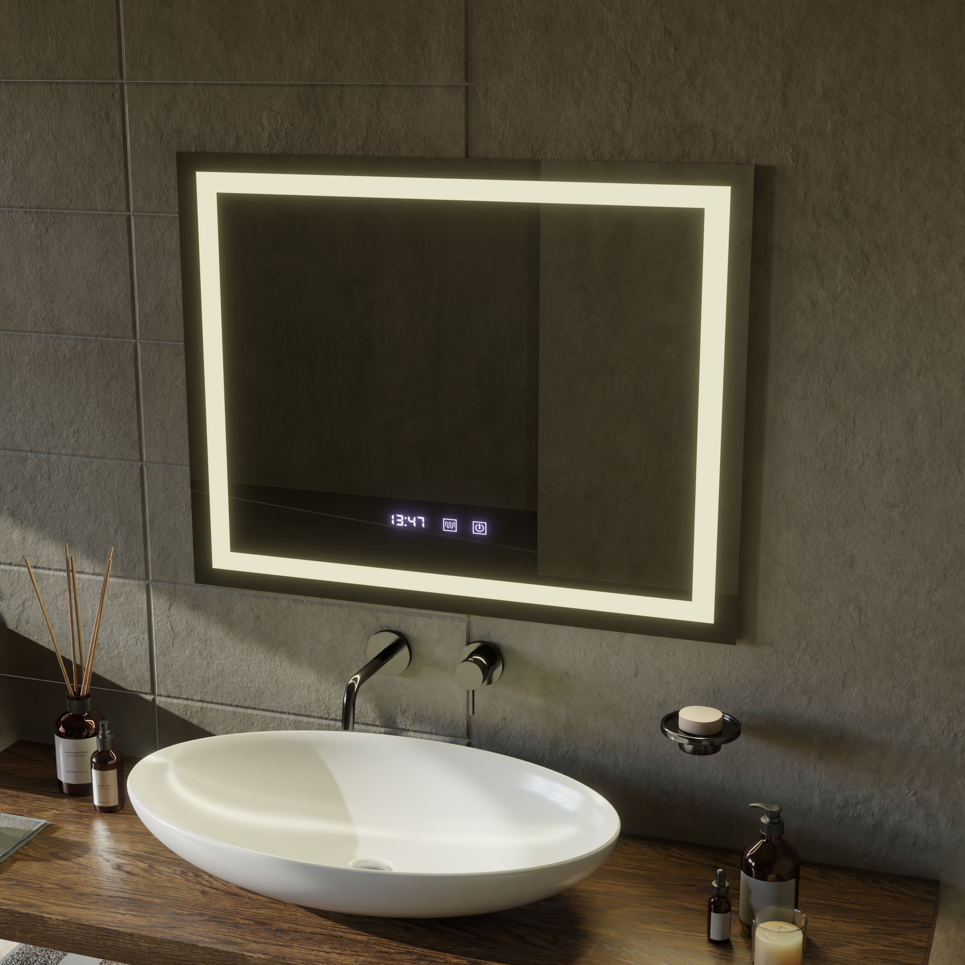 LED Touch MODENA Σύστημα αποθολώματος καθρεπτών, ρολόι και θερμοκρασία 80x60 cm Καθρέφτες Korman S Προεπιλεγμένος τίτλος Alessandro Design