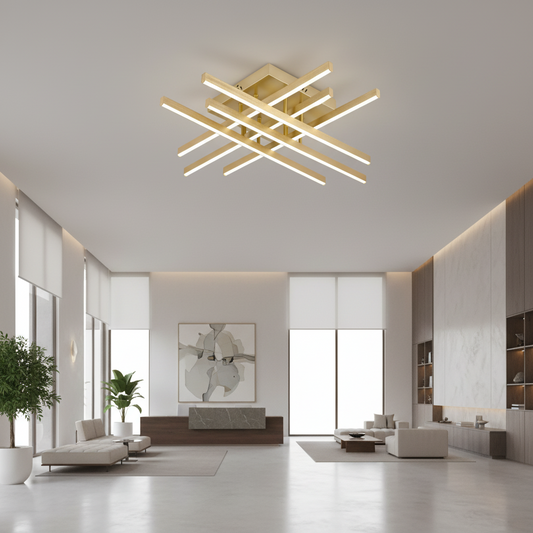 Lustra LED cu Telecomanda LINEX, 81W, Lumina 3000K/4000K/6000K, Dimabila, Auriu Lustre LED cu Telecomanda Default Title Alessandro Design