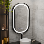 Helmut LED Touch Mirror De-fogging System, Clock and Temperature 50x90 cm Black Frame Brushed Marcello Funghi