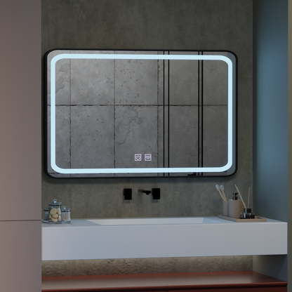 Ορθογώνιος καθρέφτης LED 100x65cm EDGE Touch Demister System, Καθρέφτες μαύρου πλαισίου Korman E Προεπιλεγμένος τίτλος Alessandro Design