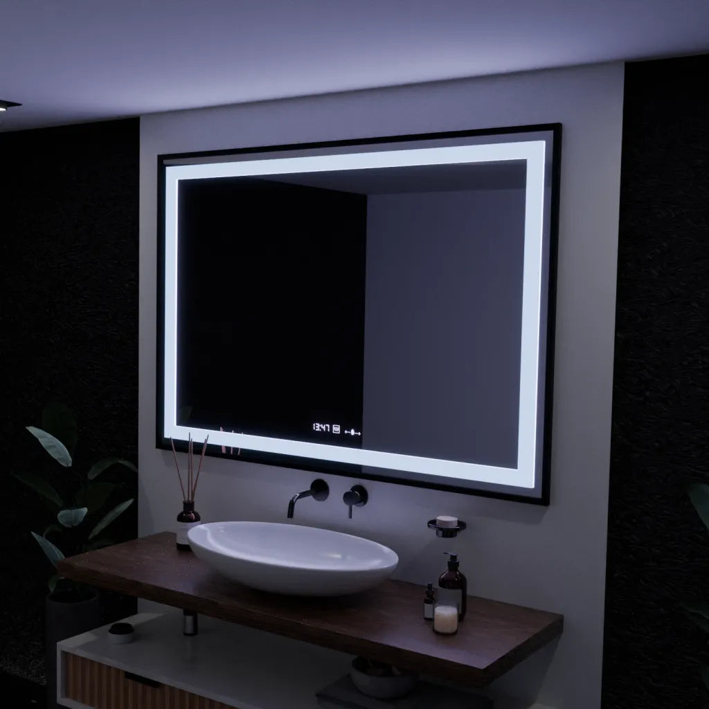 Ορθογώνιος καθρέφτης LED, 100x65 cm, Verite Majeste Noir Motion Glow Marcello, Σύστημα αποθαμβώματος, Ρολόι & Θερμόμετρο, Καθρέφτες Dimable Marcello Προεπιλεγμένος τίτλος Alessandro Design