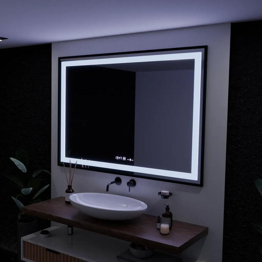 Ορθογώνιος καθρέφτης LED, 100x65 cm, Verite Majeste Noir Motion Glow Marcello, Σύστημα αποθαμβώματος, Ρολόι & Θερμόμετρο, Καθρέφτες Dimable Marcello Προεπιλεγμένος τίτλος Alessandro Design