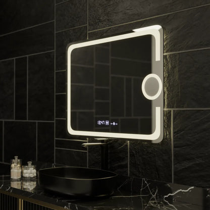 Ορθογώνιος καθρέφτης LED, 80x60 cm, Eclat MotionGlow Marcello, Σύστημα αποθαμβώματος, Ρολόι & Θερμόμετρο, Καλλυντικός Μεγεθυντικός φακός, Dimable Marcello Mirrors Προεπιλεγμένος τίτλος Alessandro Design